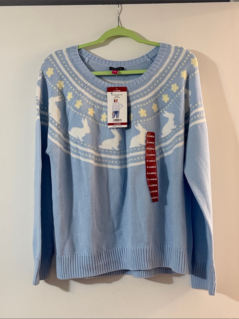 Vince Camuto Light Blue & White Rabbit Fair Isle Crewneck Sweater